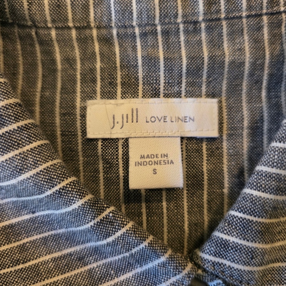 J.Jill Love Linen Pinstripe Shirt Dress Grey White 100% Linen Small 3/4 Sleeve - Picture 3 of 8